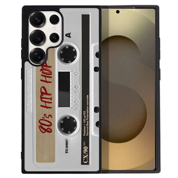 WIRESTER Shockproof Soft Rubber Cover Case for Samsung Galaxy S25 Ultra 6.8" 2025, Retro White Cassette Tape Hip Hop