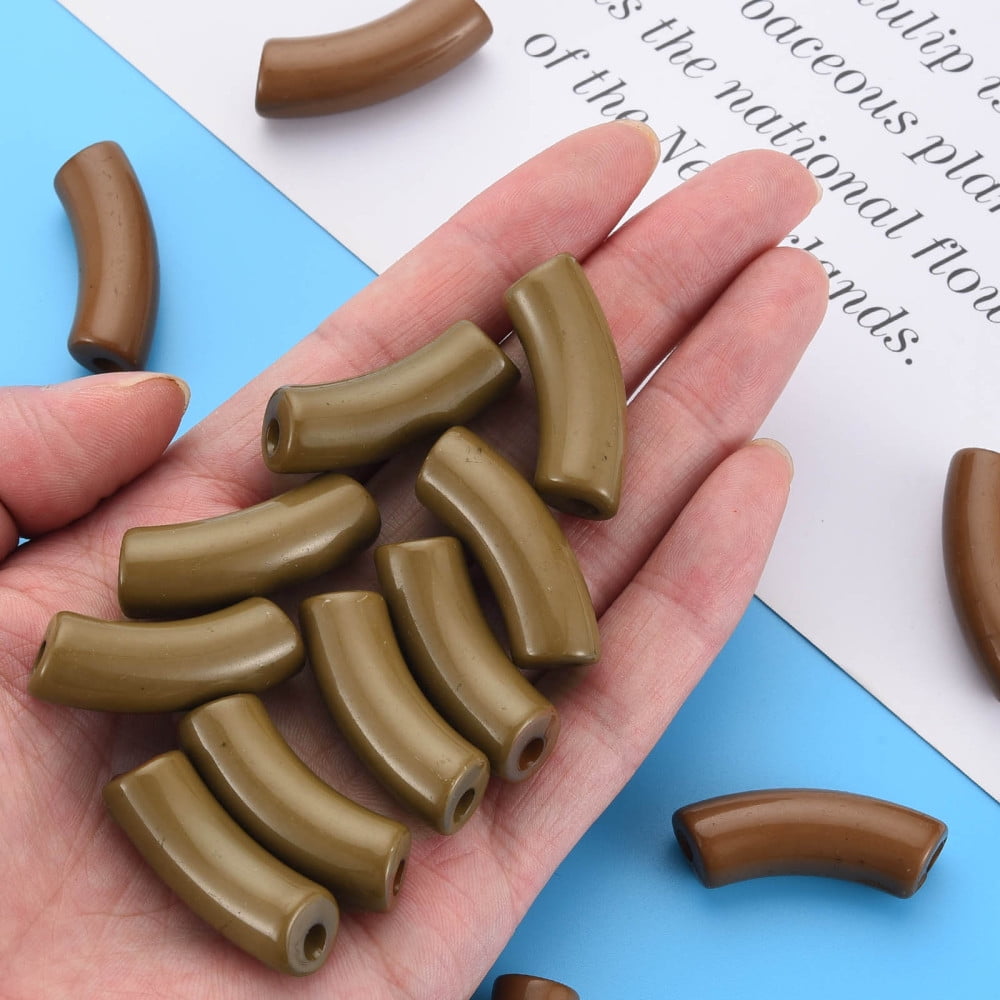 Opaque Acrylic Beads Curved Tube Camel 36x13.5x11.5mm Hole: 4mm 148pcs/500g
