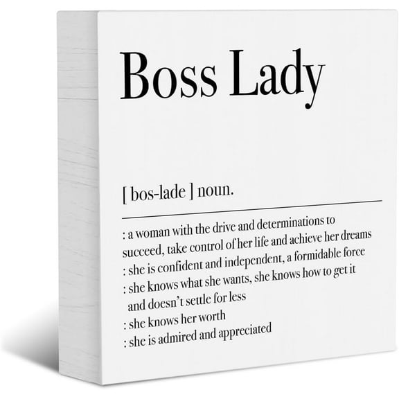 Zomyto 5x5 Inches Motivational Boss Lady Gifts for Women Decorative Wooden Box Sign Boss Lady Definition Rustic Office Desk Accessories