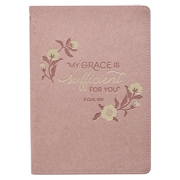 Christian Art Gifts Classic Journal My Grace is Sufficient 2 Corinthians 12:9 Rose Inspirational Scripture Notebook, Ribbon Marker, Pink Faux Leather Flexcover, 336 Ruled Pages