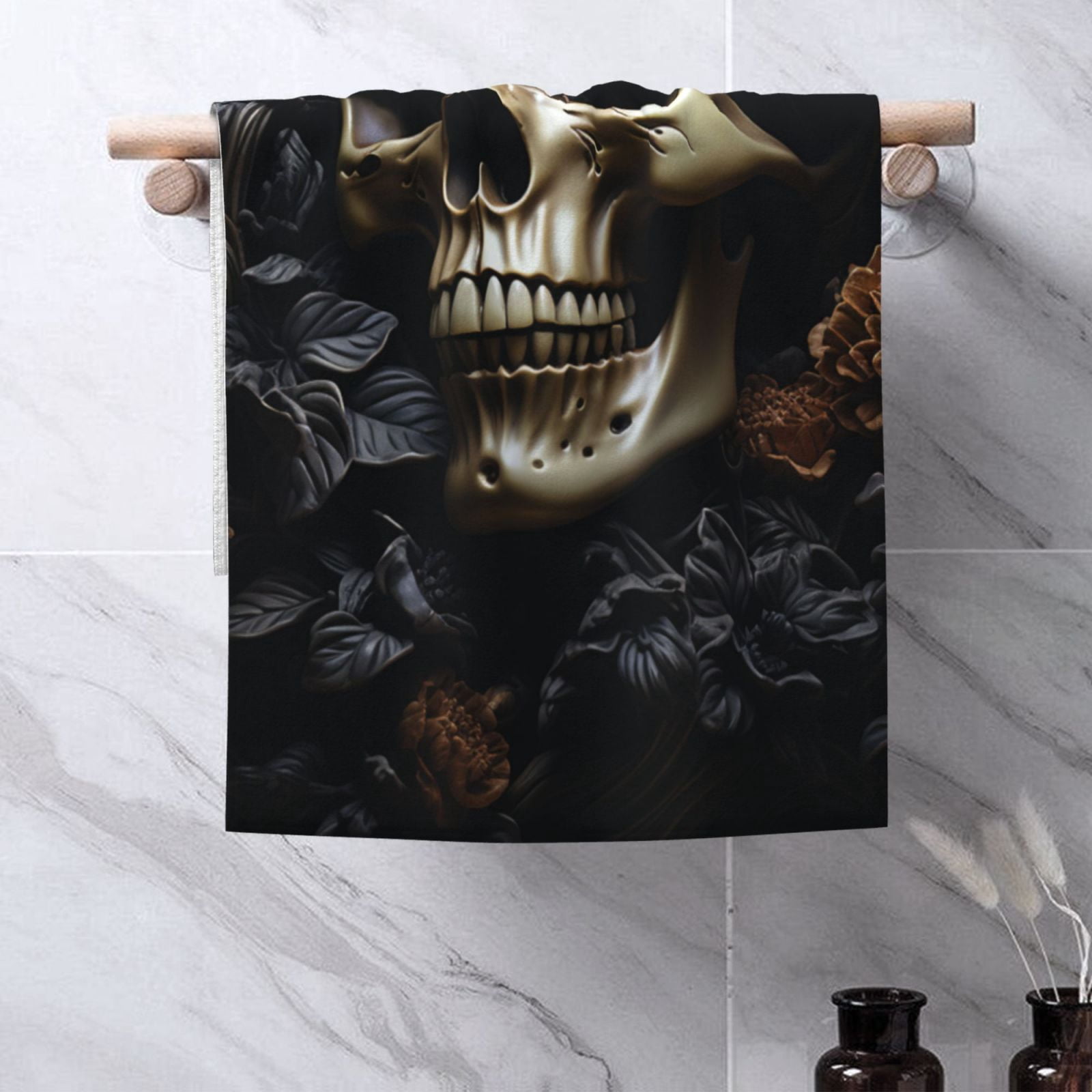 Death Skull Gothic Art Black 27.5" x 16" Ultra Soft Hand Towel, Face Wash Cloth for Bathroom, Gym, Travel, Pool