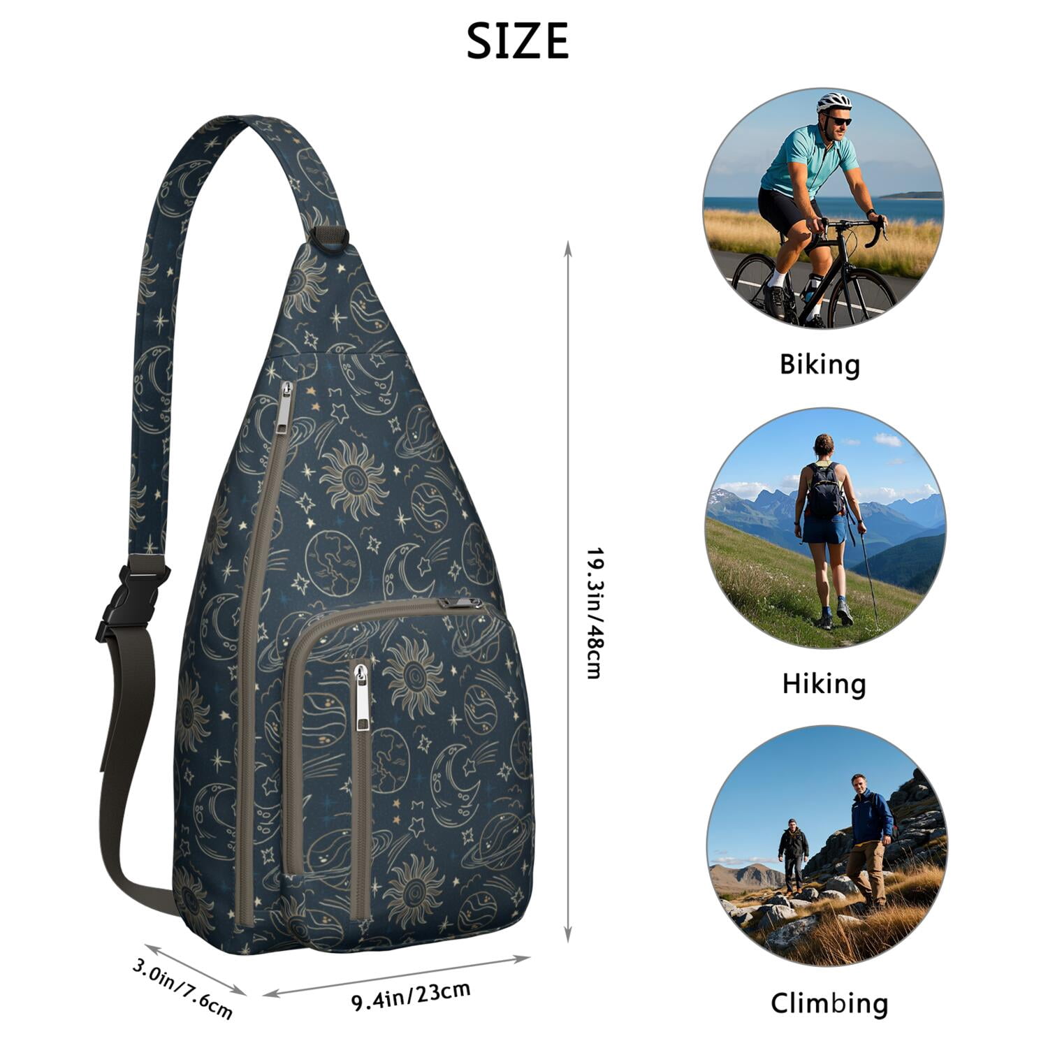 Witchy Sling Bag - Dark Mystical Moon & Stars, Gothic Aesthetic Crossbody Bag, Unisex & Lightweight for Travel