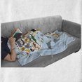 thumbnail image 6 of Africa Soft Flannel Fleece Throw Blanket, Exotic Hyena Parrot Giraffe Hippo and Dolphins Cartoon Style Animal Arrangement, Cozy Plush for Indoor and Outdoor Use, 50" x 70", Multicolor, by Ambesonne, 6 of 6
