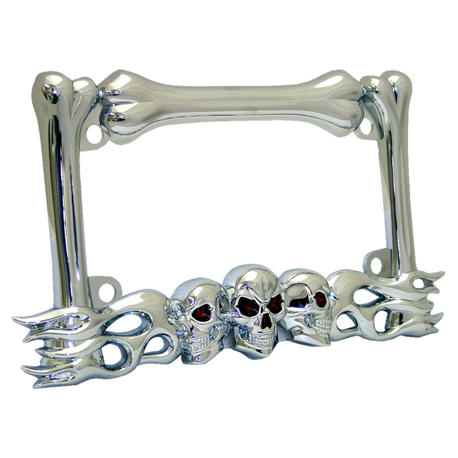 3D Skull Flames and Bones Style Zinc Metal Chrome Finished Motorcycle