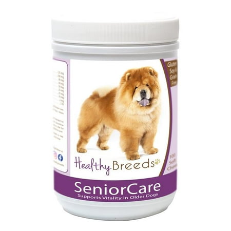 healthy breeds senior dog multivitamin soft chews for chow  - over 100 breeds - grain free - supports healthy hip & joint energy levels & immune system - 100