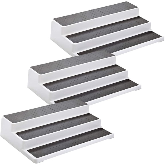 Set of 3 Non-Skid 3-Tier Spice Rack Organizer for Cabinet with Non-Skid Surface, Plastic Shelf, Kitchen Spice Storage & Pantry Organization