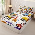 thumbnail image 2 of Castle Fairy Graffiti Cartoon Engineering Truck Zipper Full Size Comforter Sets with Fitted Sheet and 2 Pillowcases,Umbrella Raindrop Zipper Bedding Set for Bedroom,Yellow Red,4pcs,Reversible, 2 of 6