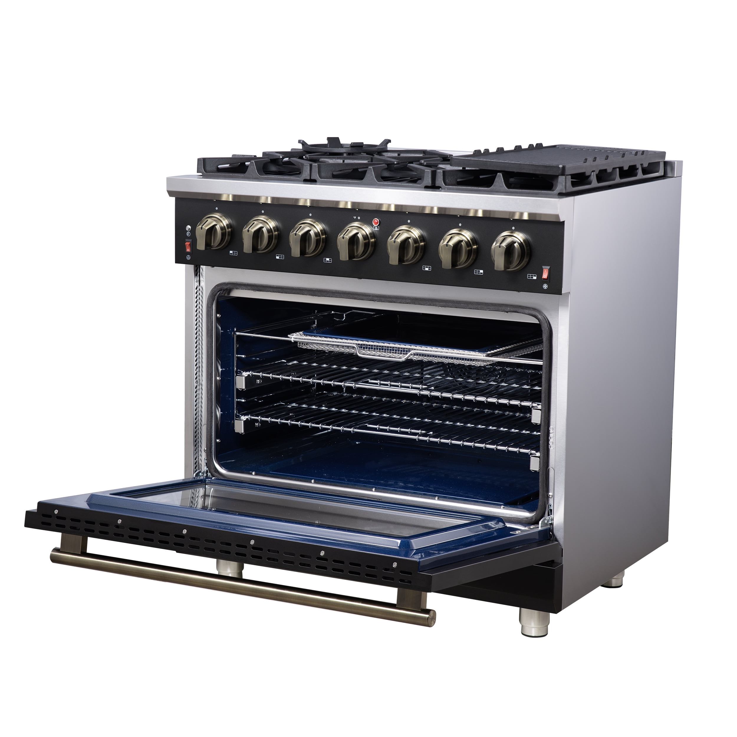 Forno Massimo 36-Inch Black Freestanding Gas Range, 6 Sealed Burners, Convection Oven