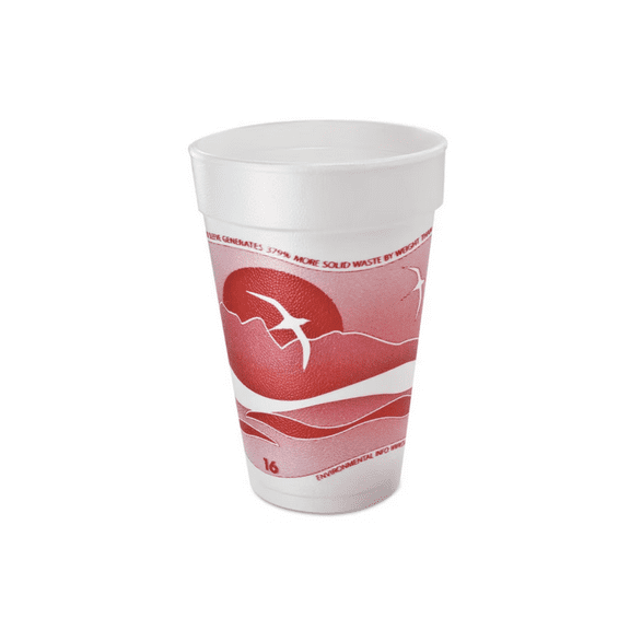 Horizon Foam Cup, Hot/Cold, 16oz., Printed, Cranberry/White, PK1000