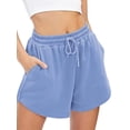 thumbnail image 3 of Women Sweat Shorts Casual Summer Comfy Lounge High Waisted Cotton Shorts with Pockets Light Blue XL, 3 of 6