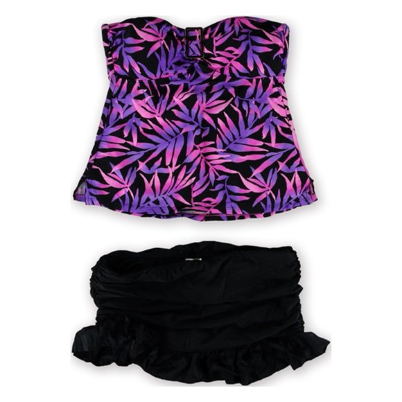 Bandeau de 2 piezas con falda con volantes tropicales para mujer de Island Escape, Púrpura, 10