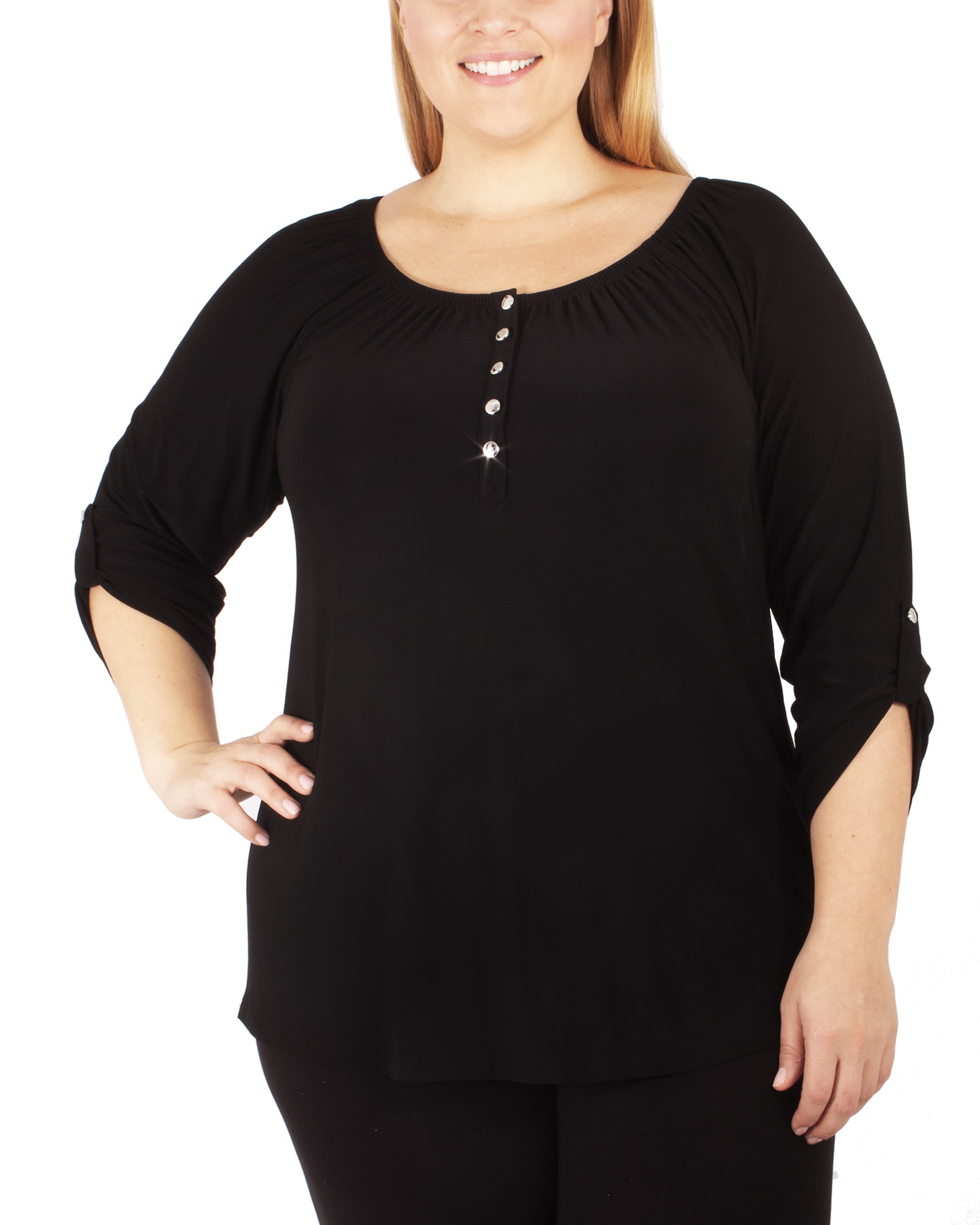 NY Collection - Plus Size 3/4 Sleeve Roll Cuff Top With Elastic At ...
