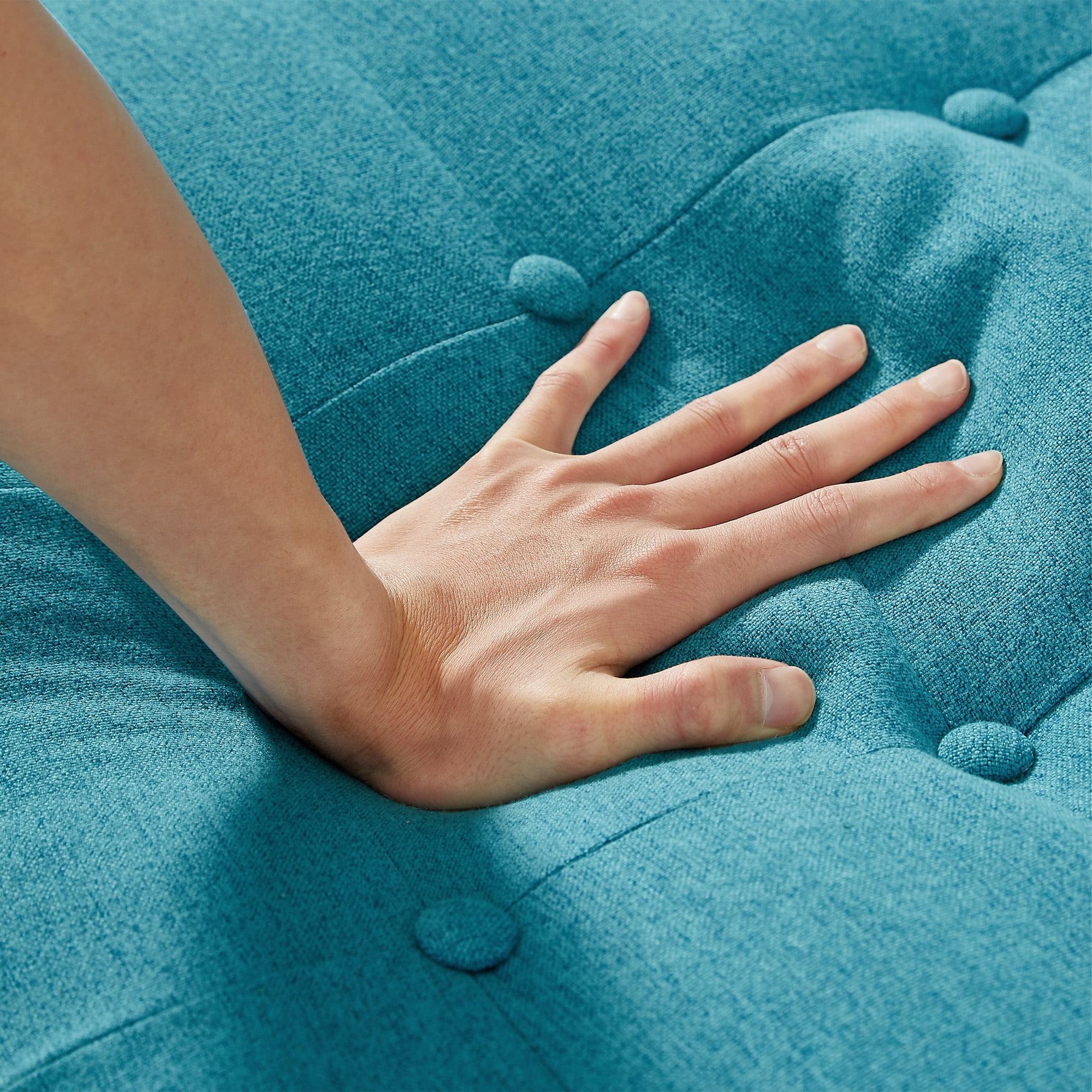 Aukfa 74" Tufted Futon Convertible Sofa Bed, Upholstered Arm Couch for Home Office, Blue