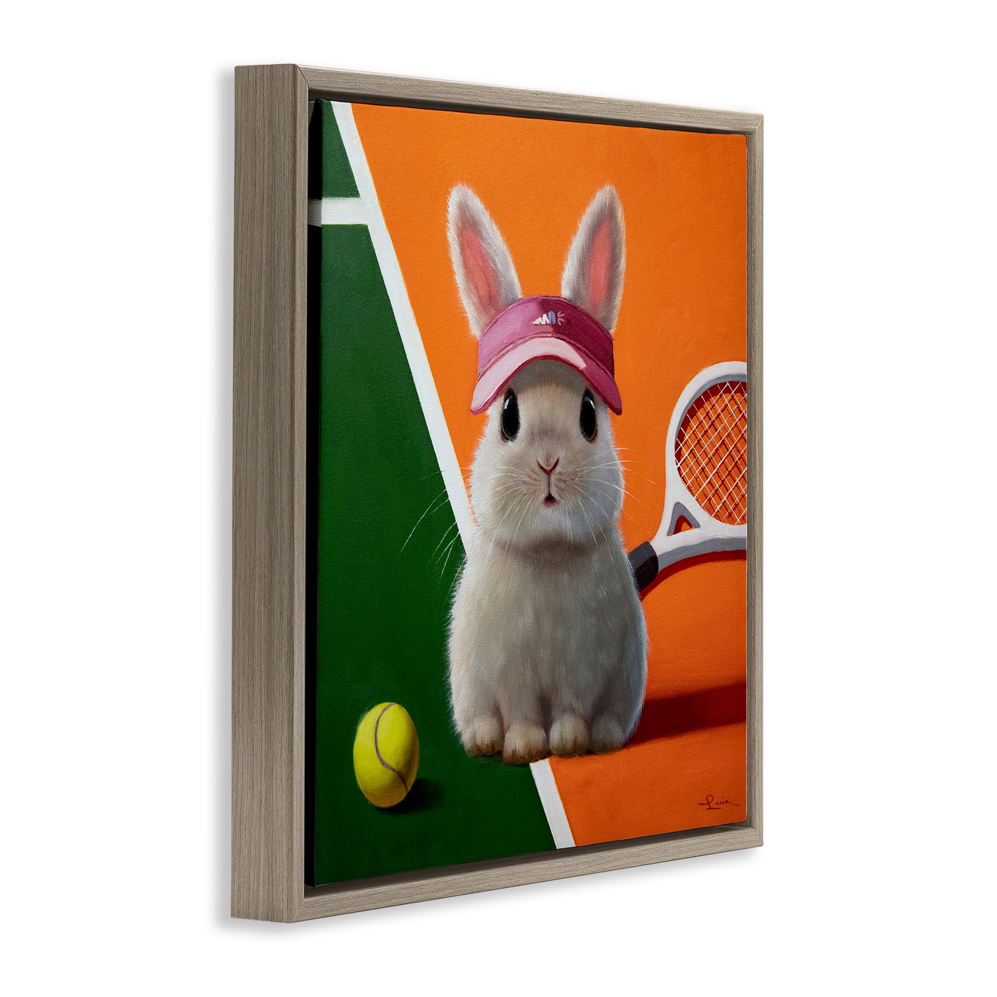 Stupell Industries Match Ready Tennis Bunny Brown Framed Floater Canvas Wall Art, design by Lucia Heffernan