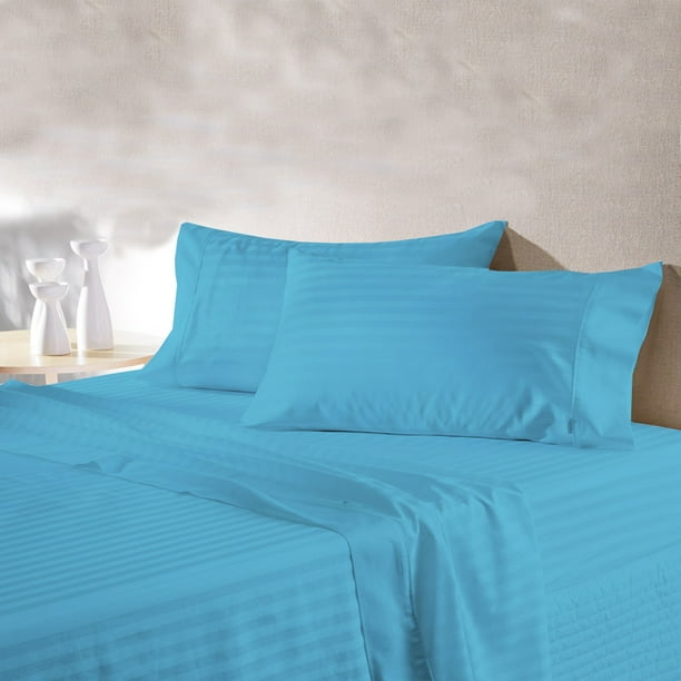 100 Egyptian Cotton Bed Sheet Set, Light Blue Queen Size Bedding