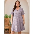 thumbnail image 6 of SHOWMALL Women's Plus Size Short Sleeve Dress with Pockets, Criss Cross V-Neck Casual T-Shirt Dress, Cottagecore Pink Blue Floral 1X Summer Vacation Beach Dress, 6 of 8