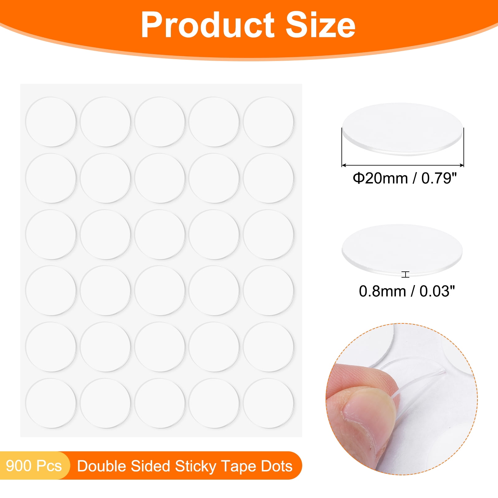 900pack Double Sided Sticky Tape Dots, Adhesive Two Sided Round Dots for Craft, Decoration, 0.79" x 0.03"