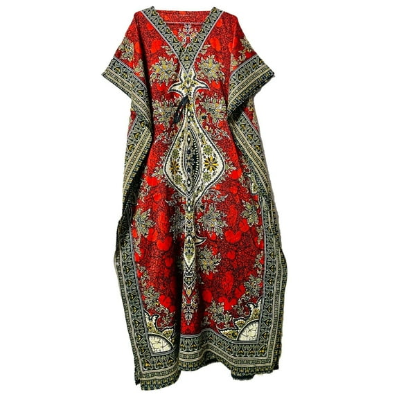 Red Long-Kaftan-dress-Hippy-Boho-Maxi-One-Women-india-caftan-Tunic--Dress-Night-Gown