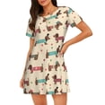 thumbnail image 1 of KLL Chemise de Nuit à Manches Courtes pour Femmes avec Imprimé Teckel et Chiot, Confortable, Col Rond, Mignonne, avec Volants, 1 of 6