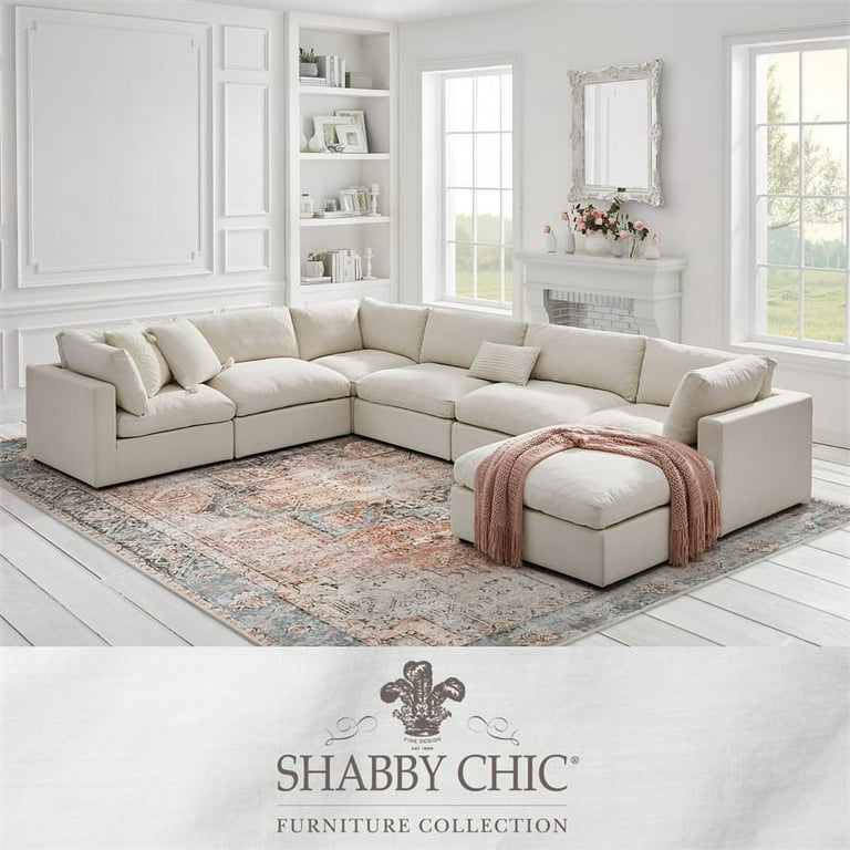 Kaelynn Linen Modular U Sofa Chaise Sectional Cream White