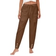 thumbnail image 4 of Linen Capris Pants for Women,High Elastic Waisted Drawstring Crop Trouser,Straight Wide Leg Cropped Pant with Pockets Brown XXL, 4 of 5