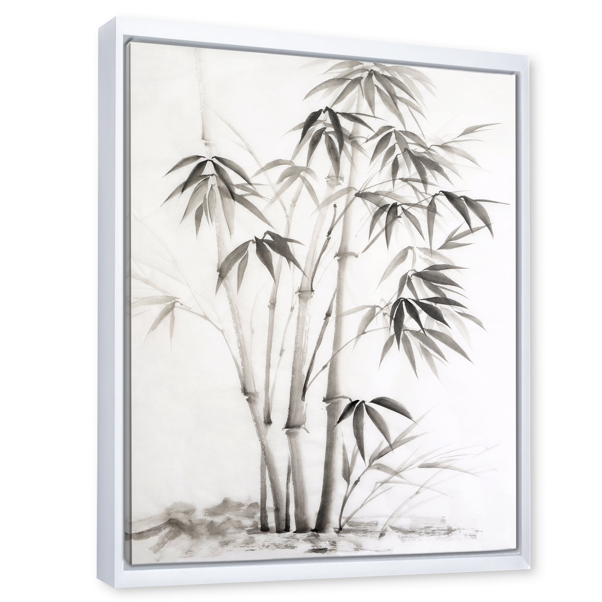 Designart 'Vintage Black and White Bamboo II' Traditional Framed Canvas Wall Art Print