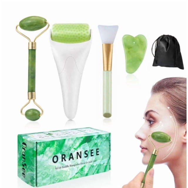 Set Masajeador Facial Jade Rodillo Gua Sha Piel Antiedad 5 en 1