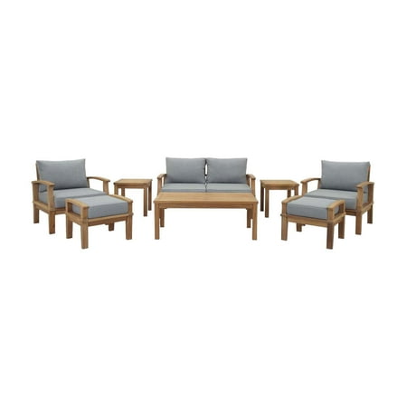 Modway Marina 8 Piece Outdoor Patio Teak Sofa Set in Natural White