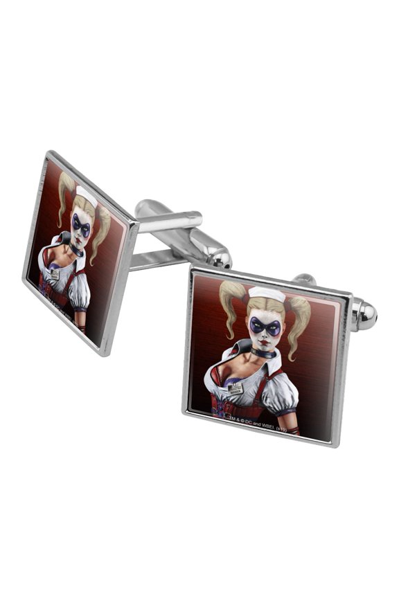 Batman Arkham Asylum Video Game Harley Quinn Square Cufflink Set - Silver or Gold