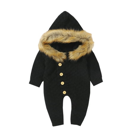

Leesechin Toddler Tops Long Sleeve Clearance Infant Baby Boys Girls Winter Keep Warm Knit Hoodie Romper Sweater Jumpsuit