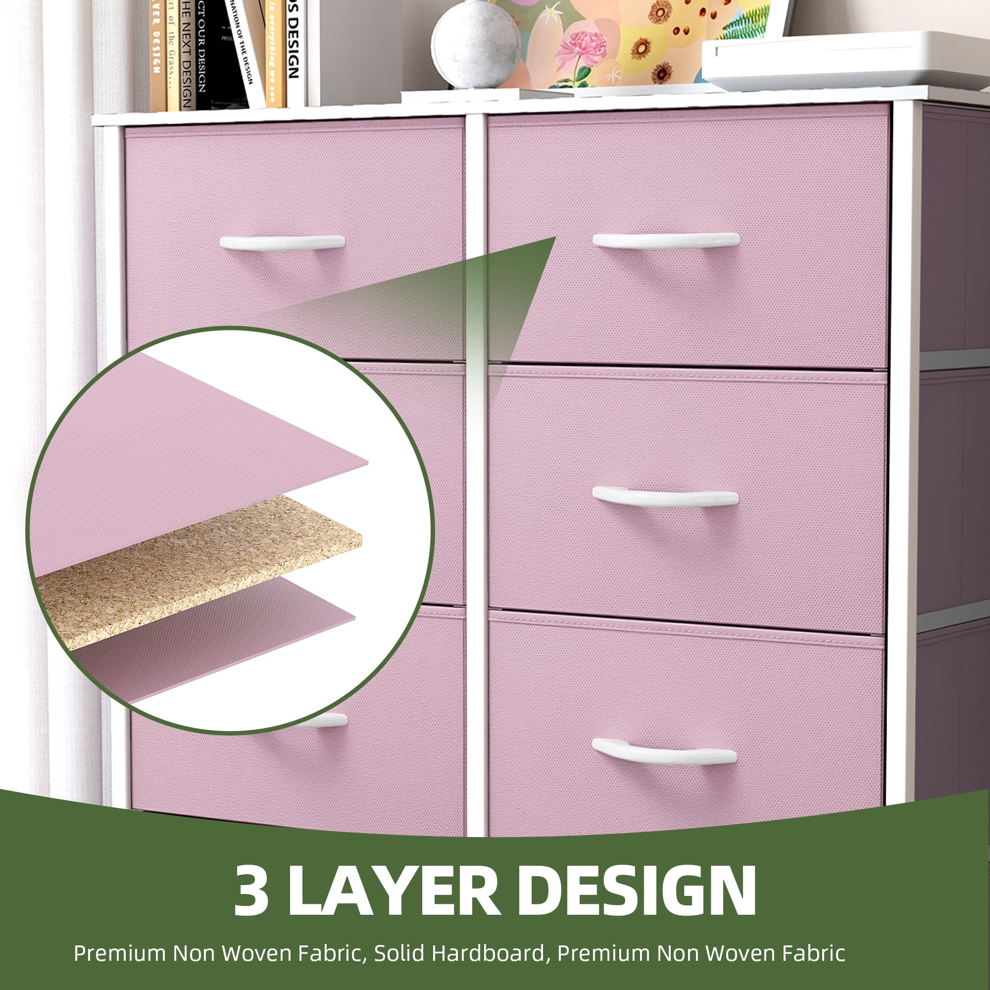 Uforic 8 Drawers Dresser Chest of Drawers for Fabric Storage Dressers for Living Room Pink