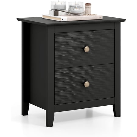 Black Nightstand Modern 2 Drawers Night Stand with Handles Sofa Side Table with Sturdy Legs for Small Spaces College Dorm Kids’ Room Wooden Bedside Table for Bedroom Black