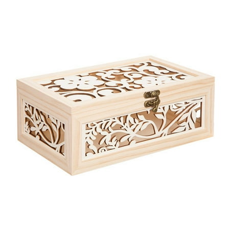 Lasercut Wood Box with Flower Motif: 10.5 inches