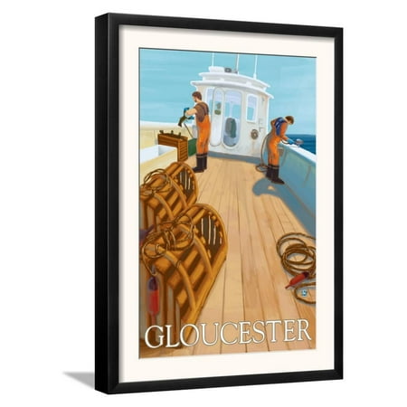 Gloucester Ma Lobster Fishing Boat Scene Framed Art Print