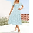 thumbnail image 2 of Daiosportswear Women'S Summer Boho Floral Maxi Dress Short Sleeve Square Neck Smocked Ruffle Elegant Wedding Guest Dress,Women'S Short-Sleeved Dress Light Blue S(S), 2 of 9