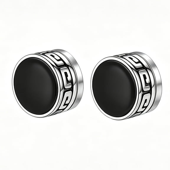 Terandius Black Clip On Earrings Men Non-Pierced Hypoallergenic Round Stud Gift Box