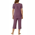 thumbnail image 6 of Feancey Women's Pajama Sets with Pockets Button Short Sleeve Blouse and Capri Pants Sleepwear Two Piece Pleated Casual Loungewear Oufits Purple L, 6 of 9