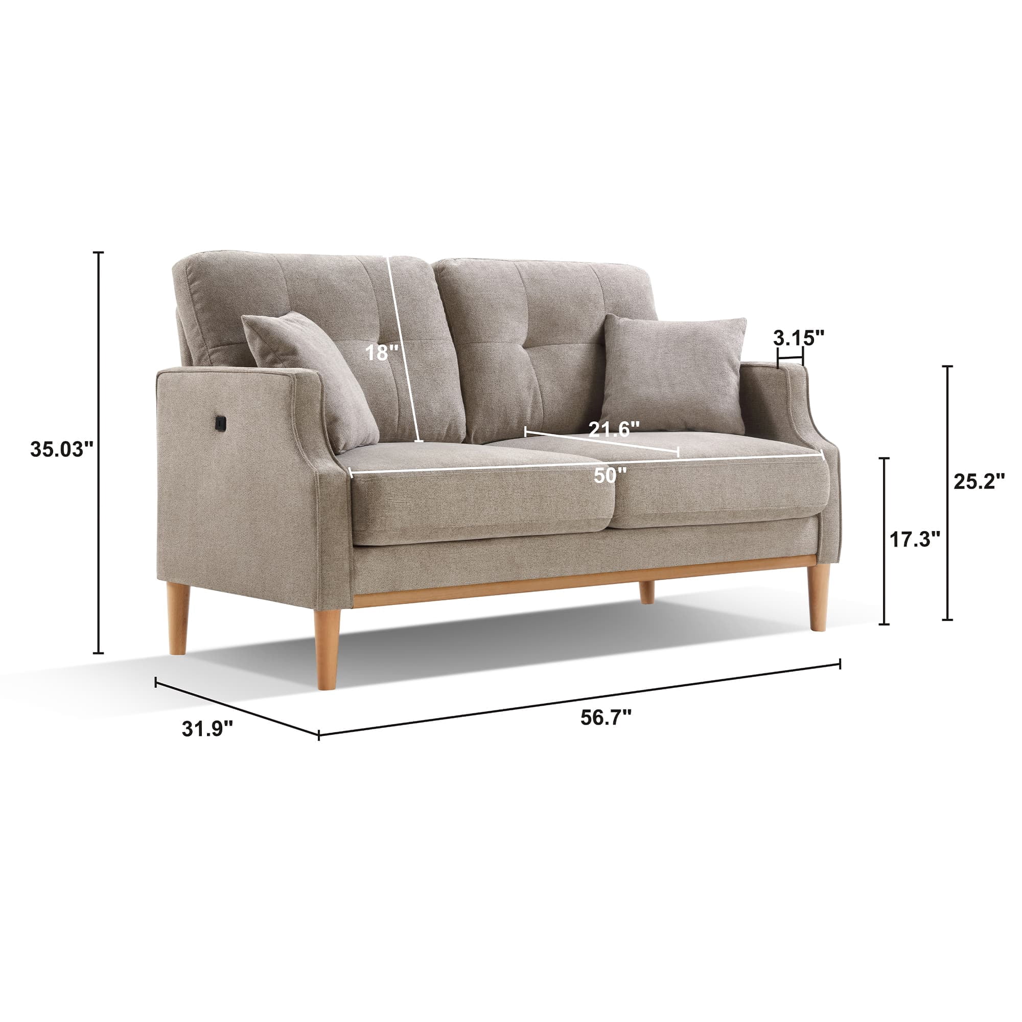 MAYEERTY Modern Loveseat for Living Room with Waterproof Fabric and USB Charging Ports, 57*32*35"Cream