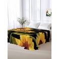 thumbnail image 5 of Sunflower Full Size Flat Sheet, Wrinkleproof & Fadeproof Cooling Flat Bed Sheet Only, Summer Bee Botanical Floral Black Breathable Soft Bedding Top Sheets 81 x 96 Inches, 5 of 8