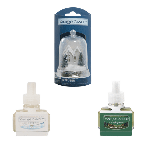 Yankee Candle Scent plug Diffuser Twinkle Home With Light Sensor, Scent Plug Refill Snow Globe Wonderland and Balsam & Cedar