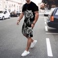 thumbnail image 3 of Nueva camiseta de manga corta + pantalón corto con estampado 3D de grafiti de animales para hombre de verano, traje deportivo informal, 3 of 5