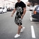 thumbnail image 3 of Nueva camiseta de manga corta + pantalón corto con estampado 3D de grafiti de animales para hombre de verano, traje deportivo informal, 3 of 5