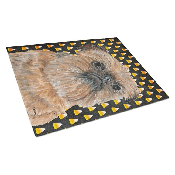 Brussels Griffon  Candy Corn Halloween Glass Cutting Board Large