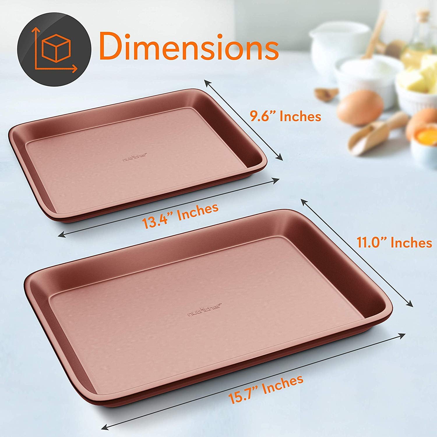 NutriChef Nonstick Cookie Sheet Baking Pan - 2pc Large & Medium Metal Oven Baking Tray