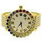 Roman Numeral Face Men's Custom Watch XL 55mm W/Date Multi Rainbow Gold Tone Simulated Diamond Prong Set