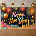 thumbnail image 6 of colorful letters Happy New Year Banner gold balloons Festive Backdrop fireworks city skyline New Year Display for New Year Party Indoor Decoration Holiday Celebration, 6 of 9