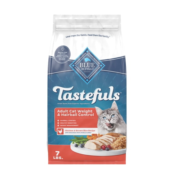 Blue Buffalo Tastefuls Adult Cat Weight & Hairball Control Dry Food, Chicken, 7lb Bag