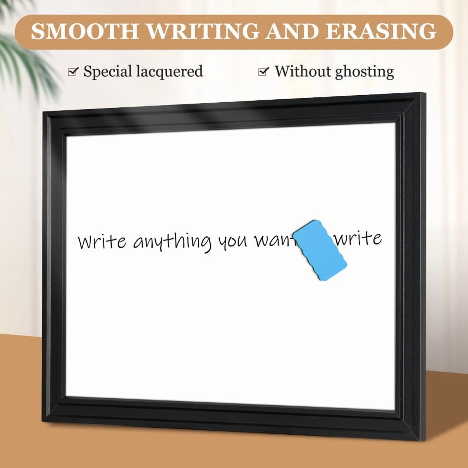 DOLLAR BOSS Large Magnetic White Board Dry Erase Board for Wall with Real Wooden Frame, 36" x 24", Wall Mount, Includes 4 Color Markers, Eraser and 4 Magnets,Home Office Products, Black Frame