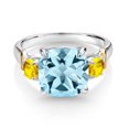 thumbnail image 2 of Gem Stone King 925 Silver and 10K Yellow Gold Sky Blue Topaz and Yellow Sapphire 3 Stone Ring for Women (4.97 Cttw, Gemstone November Birthstone, Cushion 10MM, Round 4MM, Size 6), 2 of 3