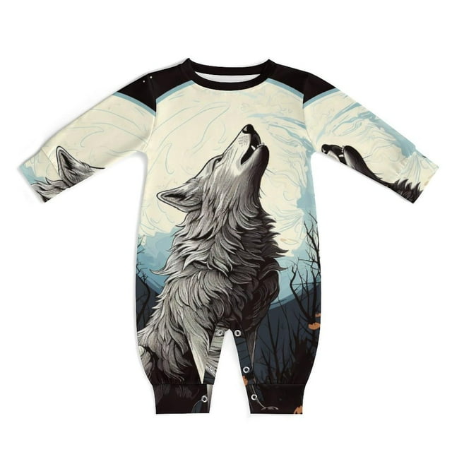 Romper AuHomeA Howling Wolf para bebés recién nacidos de manga larga de algodón